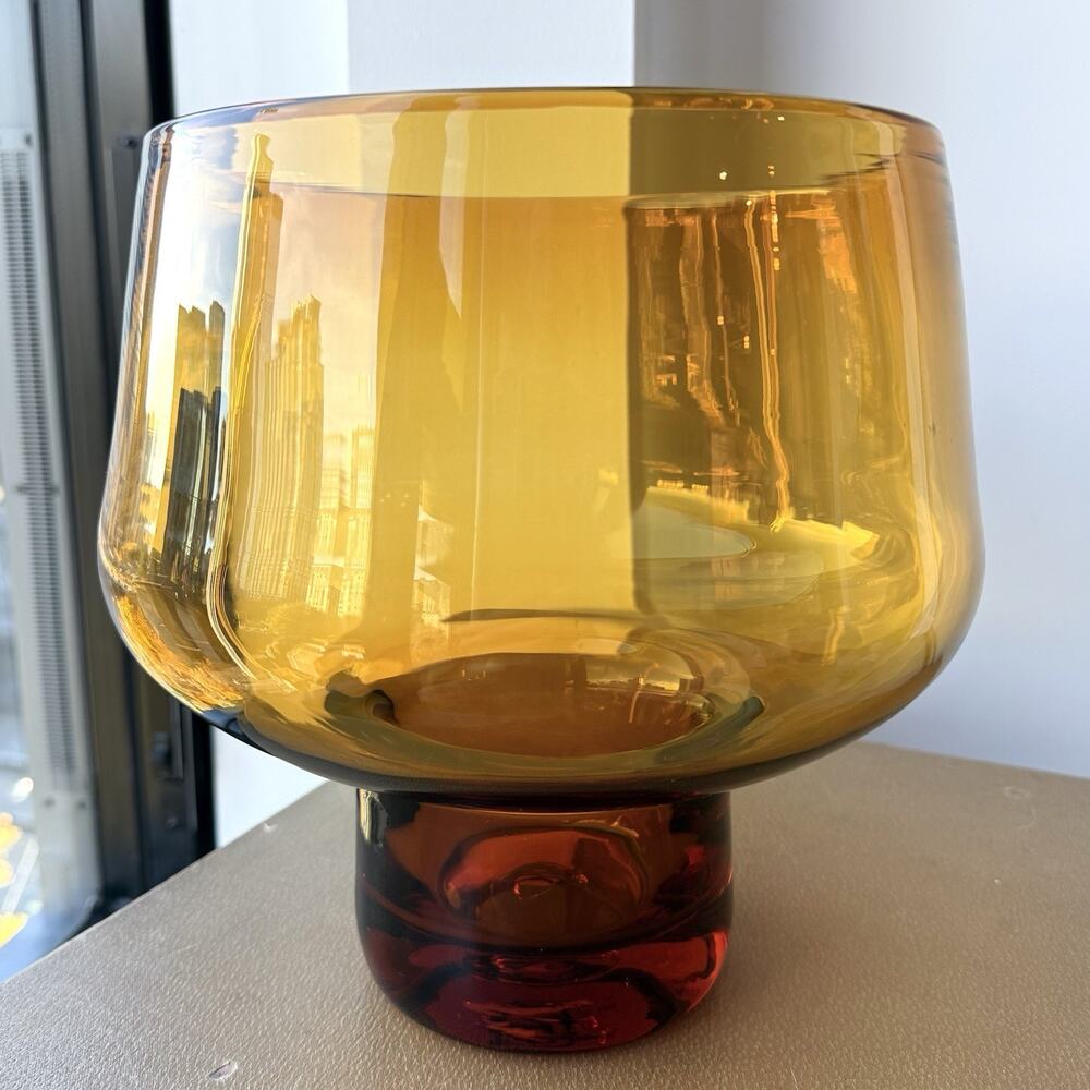 Blenko Handmade Glass 7122 Large Bowl Vase Wheat John Nickerson Art Glass 9 1/4”